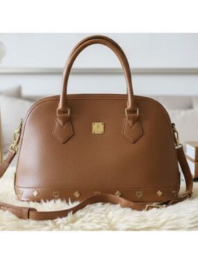 MCM Ella Boston Bag Cognac Leather Satchel